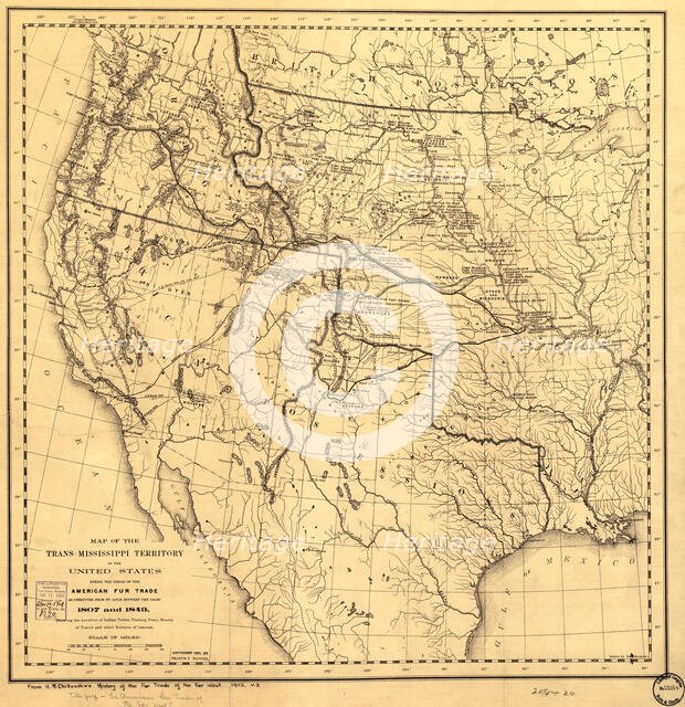 Map of the Trans-Mississippi of the United States during the period of the American fur..., 1902. Creator: Hiram Martin Chittenden.