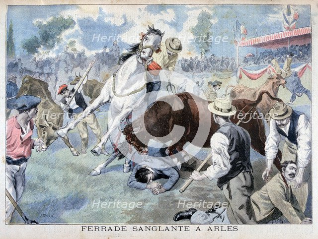 Bullfight incident, Arles, France, 1898. Creator: F Meaulle.