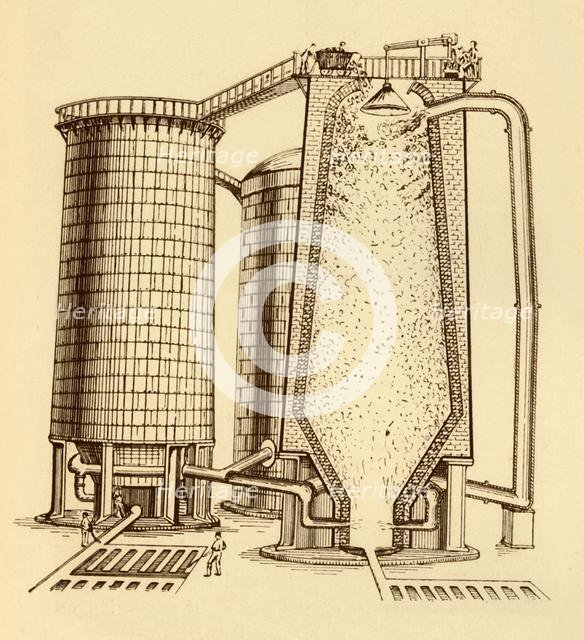 'A Set of Modern Blast Furnaces Shown in Section', c1930. Creator: Unknown.