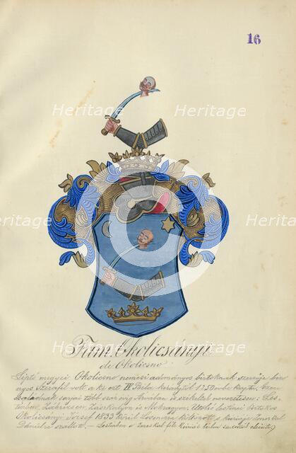 Coat of arms of the Okolicsanyi family, 1904-1910. Creator: Adolf Medzihradsky.