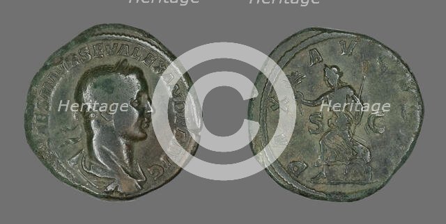 Sestertius (Coin) Portraying Emperor Severus Alexander, 222-235. Creator: Unknown.