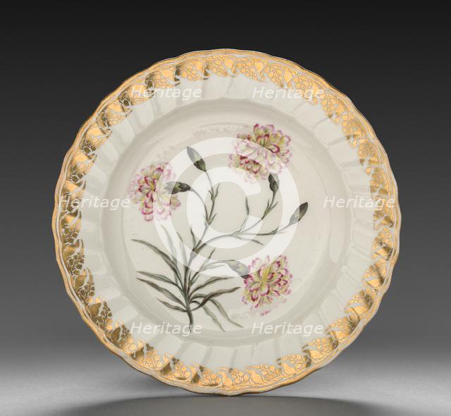 Plate from Dessert Service: Picatee Carnation, c. 1800. Creator: Derby (Crown Derby Period) (British).