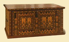 Oak inlaid Nonsuch chest, 1904. Artist: Shirley Slocombe.