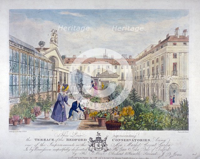 Bedford Conservatories' terrace at Covent Garden Market, Westminster, London, 1831. Artist: Henry Pyall