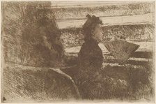 Lady in Black, in a Loge, Facing Right, c. 1880. Creator: Mary Cassatt.