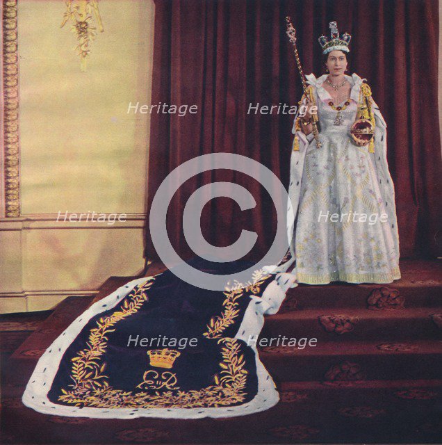 Queen Elizabeth II in coronation robes, 1953. Artist: Sterling Henry Nahum Baron.