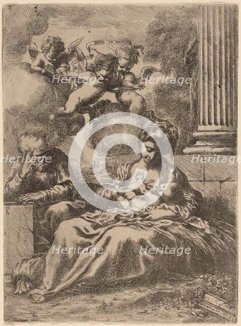 The Holy Family by a Column, c. 1655. Creator: Bartolomeo Biscaino.