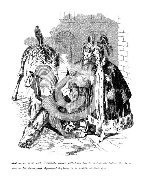 Cartoon on a riding theme, 19th century. Artist: Unknown