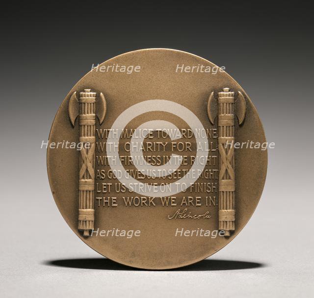 Abraham Lincoln Medal (reverse), 1900s. Creator: Charles Calverley (American, 1833-1914).