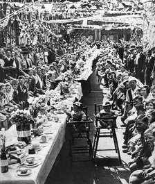 Jubilee tea party for children in Orville Road, Battersea, London, 1935. Artist: Unknown