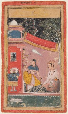 A page form a Ragamala series: Ramakali Ragini of Hindol Raga, c. 1610. Creator: Unknown.