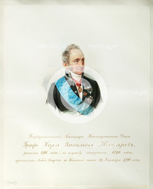 Portrait of the Chancellor of the Russian Empire Count Karl Robert Nesselrode (1780-1862) (From the Album of the Imperial Horse, 1846-1849. Artist: Hau (Gau), Vladimir Ivanovich (1816-1895)