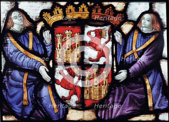 Stained glass window from the Fortress of Segovia with the shield of Castile.
