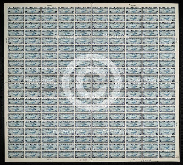 $2.60 "Graf Zeppelin" Passing Globe plate proof, 1930. Creator: Bureau of Engraving and Printing.