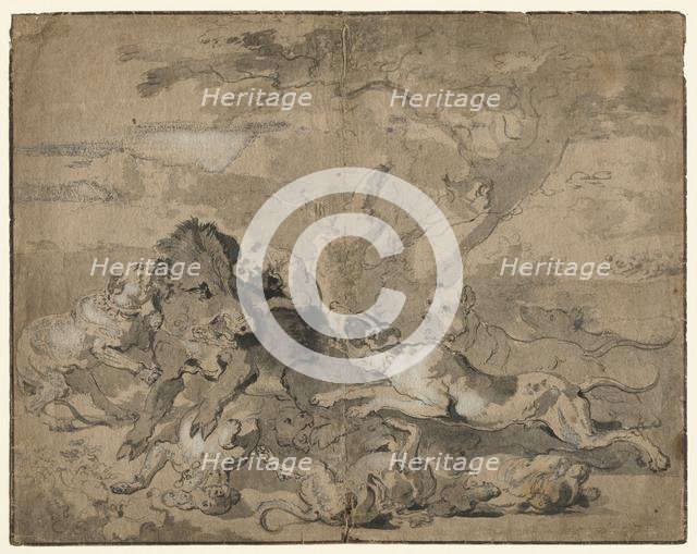 Boar Hunt, c. 1672. Creator: Abraham Hondius (Dutch, c. 1625-1695).