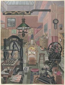 Print Shop, 1870, 1935/1942. Creator: Perkins Harnly.