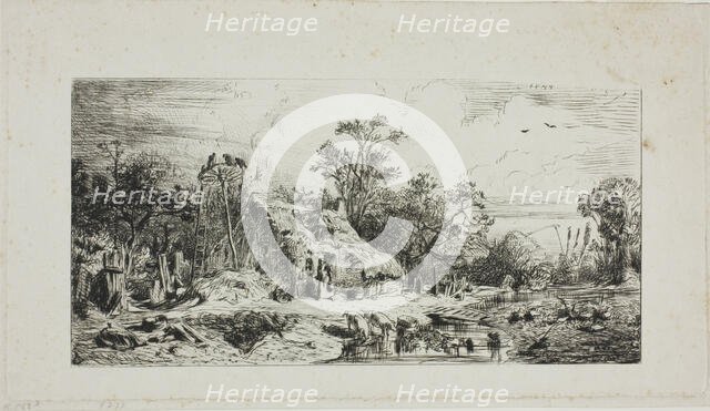 Landscape with Thatched Cottages, 1844. Creator: Charles Emile Jacque.