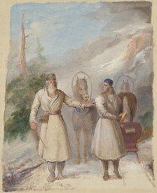 Väinämöinen and Joukahainen, sketch. Creator: Berndt Godenhjelm.