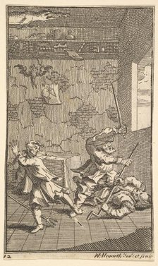 Hudibras Beating Sidrophel and Whachum (Seventeen Small Illustrations for Samuel Butler..., 1721-26. Creator: William Hogarth.