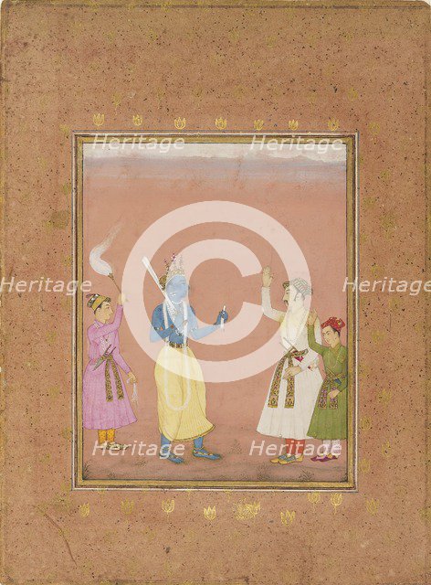 A hero greeted by princes, illustrating the musical mode Kanada Ragini, c1680. Artist: Ruknuddin.