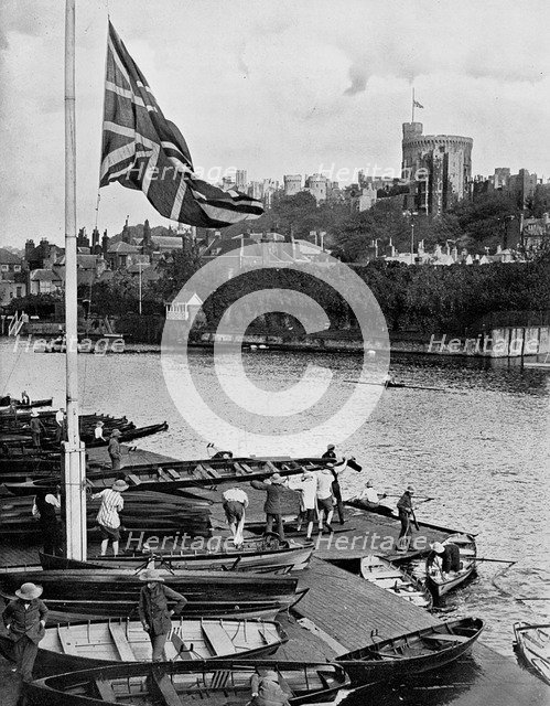 'The Union Jack Flying Half mast at the Eton College Boathouse', Berkshire, 1910. Artist: Unknown
