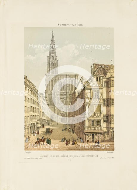 The Rue Mercière and west Front of Strasbourg Cathedral, 19th century (1801 - 1900). Creator: Léon Auguste Asselineau.