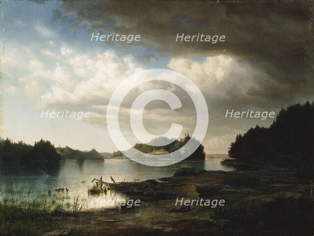 Finnish lake landscape, 1854. Creator: Werner Holmberg.