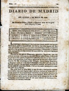 Front page of the 'Diario de Madrid', No. 128, Saturday, May 7, 1808, published in Madrid.