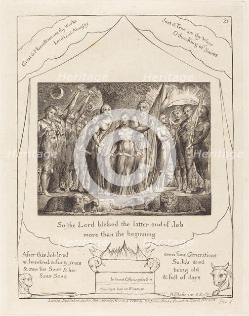 Job and His Wife Restored to Prosperity, 1825. Creator: William Blake.
