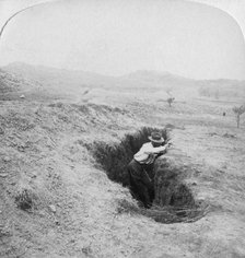 Side view of a Boer trench at the foot of Hlangwane Hill, South Africa, 1901. Artist: Underwood & Underwood