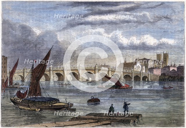 'Old Westminster Bridge in 1754', 19th century. Artist: Unknown