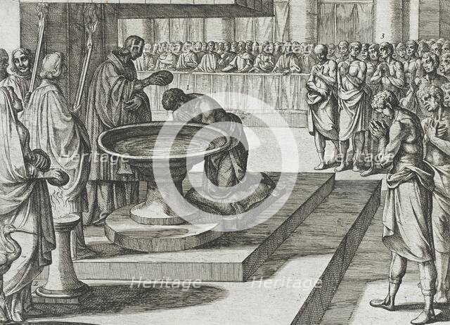 Mudarra and His Horsemen Convert to Christianity and are Baptized, 1612. Creator: Antonio Tempesta.