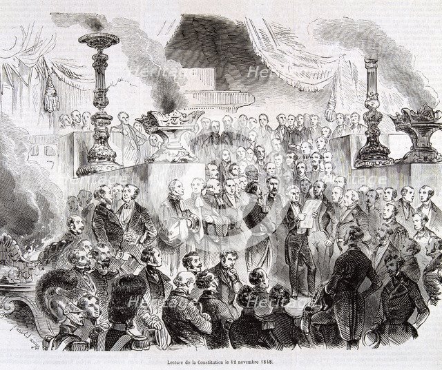 Reading of the Constitution, November 12, 1848, Napoleon Bonaparte Republic, engraving in 'L'Illu…