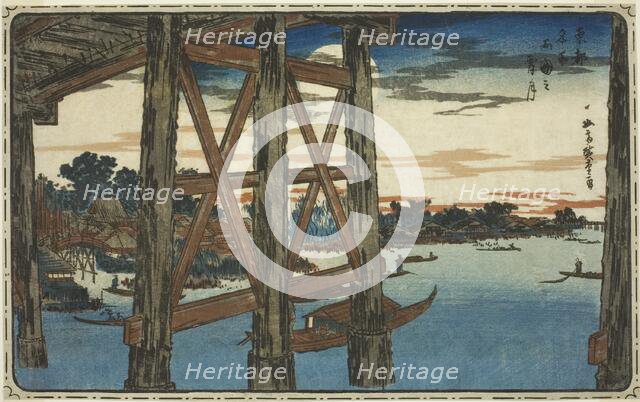 Twilight Moon at the Ryogoku Bridge (Ryogoku no yoizuki), from the series "Famous Views..., c. 1831. Creator: Ando Hiroshige.