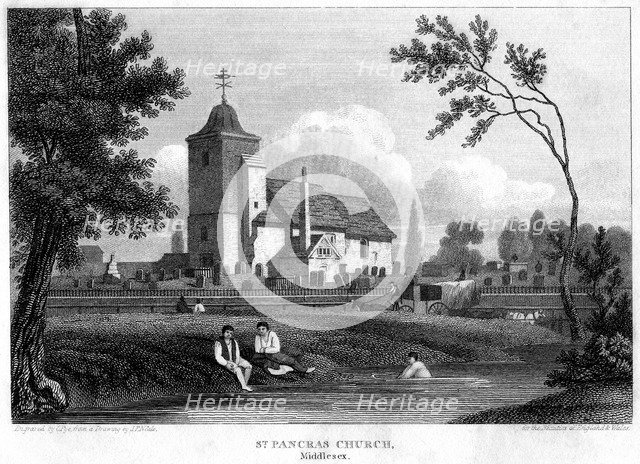 St Pancras Old Church, London, 1815.Artist: Charles Pye