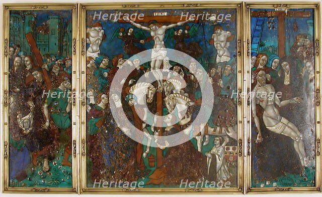 Triptych with The Way to Calvary, Crucifixion, and Descent from the Cross, French, 16th century. Creator: Unknown.