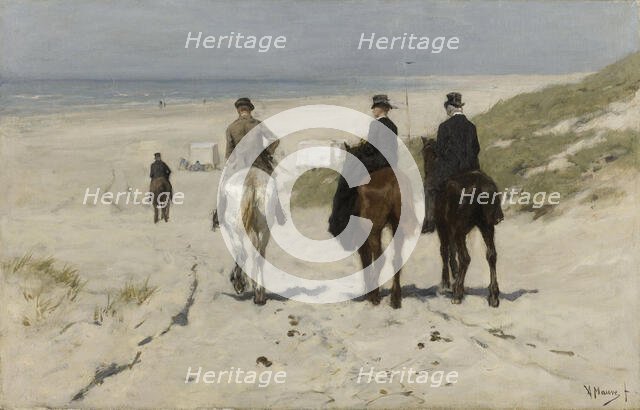 Morning Ride along the Beach, 1876. Creator: Mauve, Anton (1838-1888).