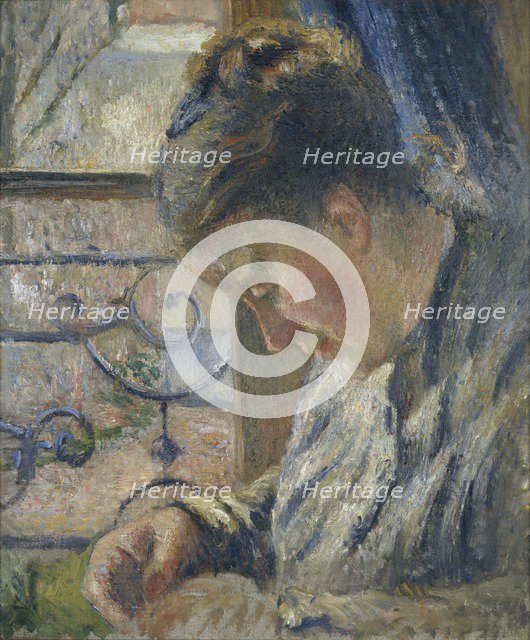 Mme Pissarro sewing beside a Window, c1877. Creator: Camille Pissarro.