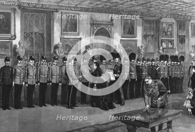 'The recent Soudan Campaigns - The Queen at Windsor Castle Distributing Medals, 1886 Creator: Unknown.