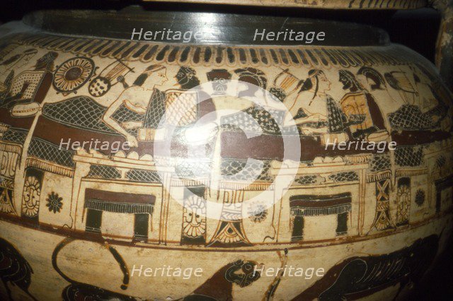 Greek Vase-Painting, A Banquet, possibly Funerary, c5th century BC Artist: Unknown.