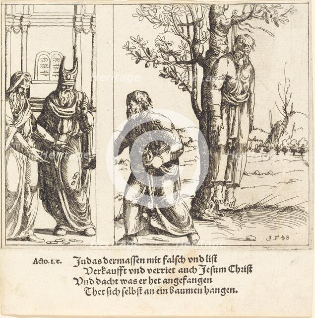 Judas Returns the Thirty Pieces of Silver, 1548. Creator: Augustin Hirschvogel.
