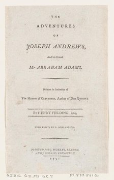 Title Page: "The Adventures of Joseph Andrews, and His Friend Mr. Abraham Adams", 1792., 1792. Creator: Thomas Rowlandson.