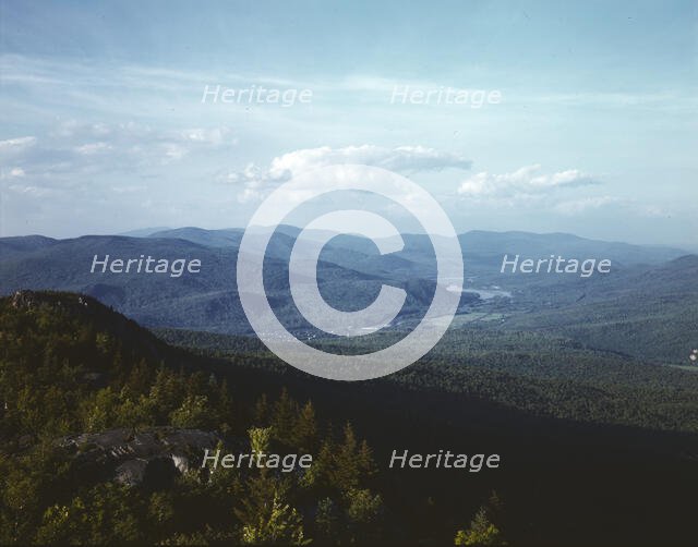 A view looking northeast from the fire tower manned...Pine Mountain, Gorham vicinity, N.H., 1943. Creator: John Collier.