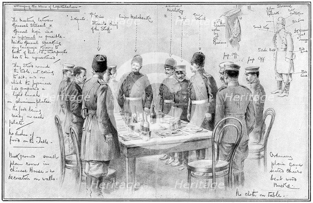 Meeting of opposing Generals, Russo-Japanese War, 1904-5. Artist: Unknown