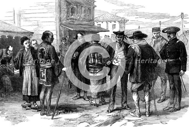 Sketches in Japan, by our special artist: the old and the new, or change of costume in Japan, 1873. Creator: Unknown.