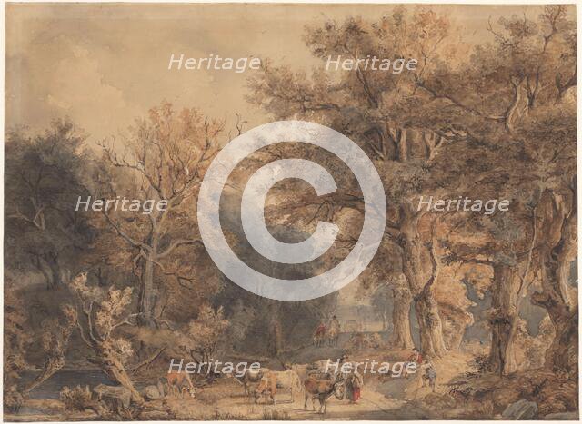 Forest landscape with figures and cattle, c.1847-c.1899. Creator: Jacob Henricus Maris.