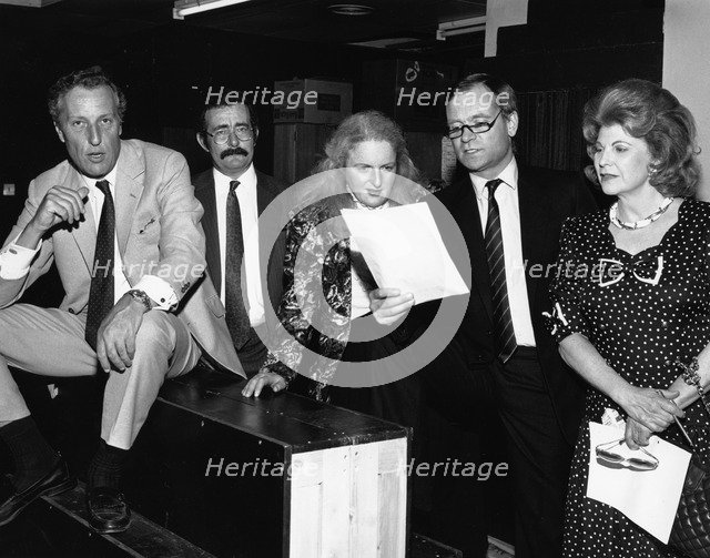Frederick Forsyth, Robert Winston, Rabbi Julia Neuberger, Jeffrey Archer, and Sally Oppenheim. Artist: Sidney Harris