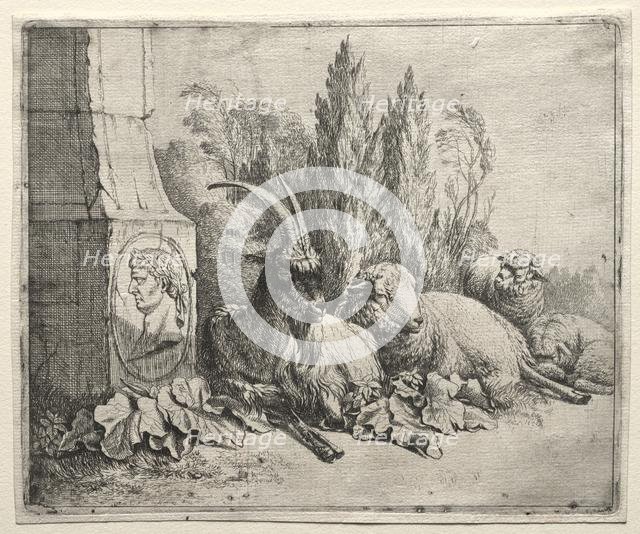 Bust at the Bottom of a Pyramid, 1665. Creator: Johann Heinrich Roos (German, 1631-1685).