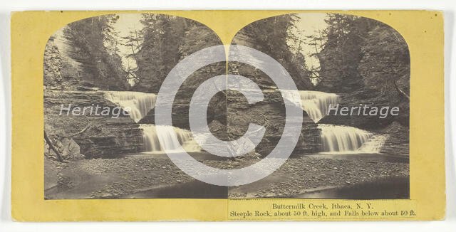 Buttermilk Creek, Ithaca, N.Y. Steeple Rock, about 50 ft. high, and Falls below about 50 ft., 1860/6 Creator: J. C. Burritt.