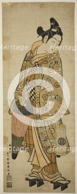 The Actor Sanogawa Ichimatsu I as a young man holding an umbrella and a lantern, c. 1748. Creator: Ishikawa Toyonobu.